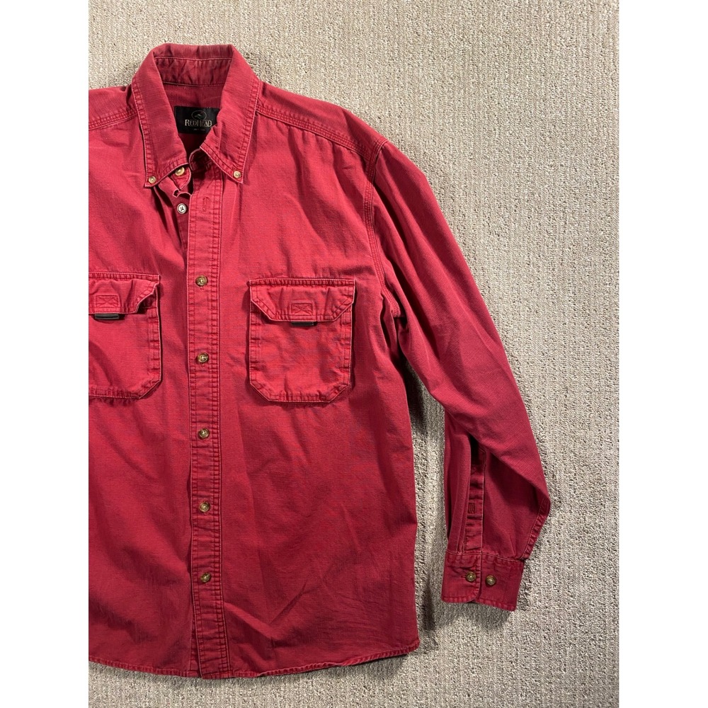 REDHEAD Mens Red Long Sleeve Button Up Shirt Casual Outdoor Size M - Picture 2 of 8